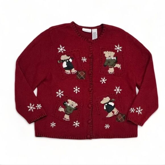 Croft & Barrow Skating Bears Silk Wool Sweater Size XL - Picture 13 of 13